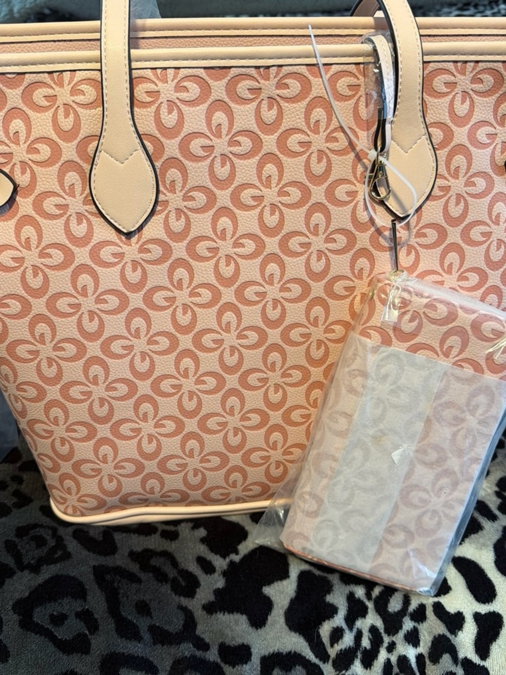 Patterned Pink Tote Bag with Matching Pouch